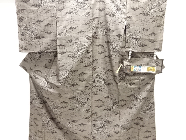 JAPANESE KIMONO / UNUSED / SILK / DORO OSHIMA TSUMUGI / WOVEN SCENERY OF HOUSES